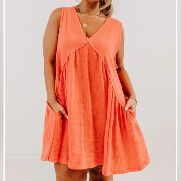 Impressions Dresses & Skirts - Impressions Vibrant Coral Sleeveless Dress